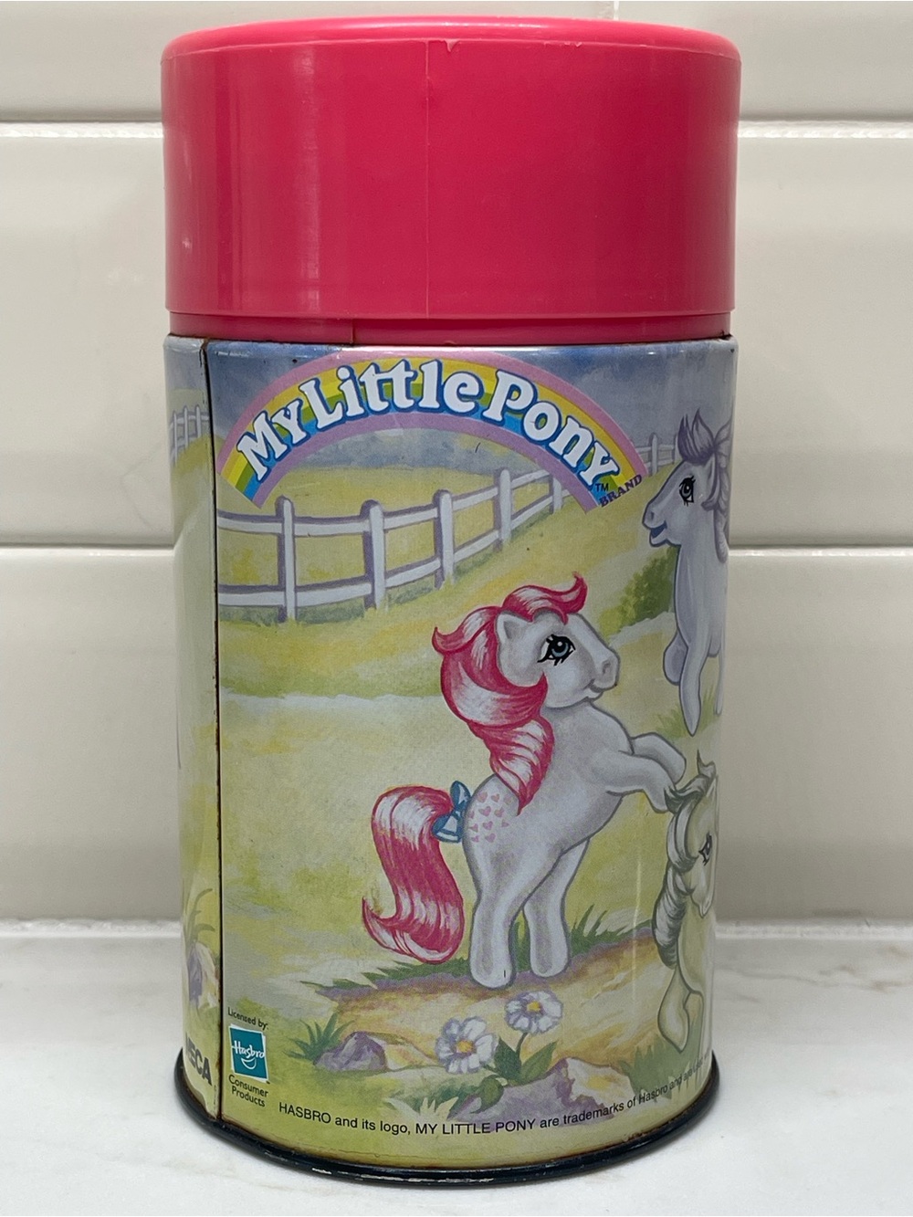 NECA My Little Pony Plastic Stainless Steel Thermos Pink Cup Lid Hasbro 2003
